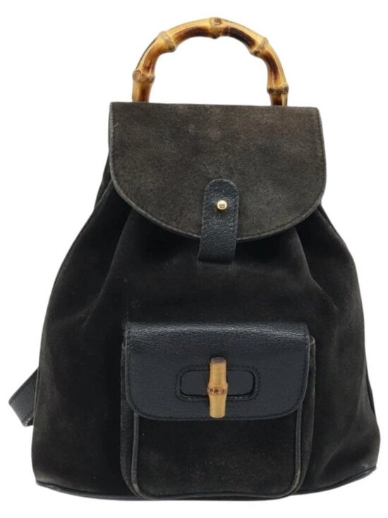 GUCCI Bamboo Backpack Suede Black Gold 003 1956 0030 Auth th6639 main image 4